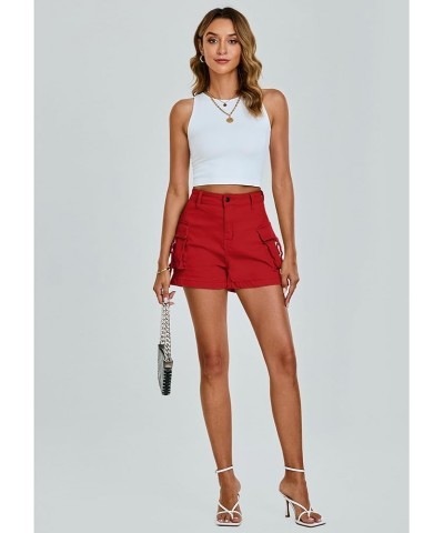 Cargo Shorts for Women Trendy High Wasited Casual Summer Stretchy Utility Cut Off Shorts with Pockets True Red $22.03 Shorts