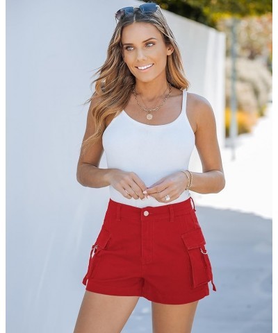 Cargo Shorts for Women Trendy High Wasited Casual Summer Stretchy Utility Cut Off Shorts with Pockets True Red $22.03 Shorts