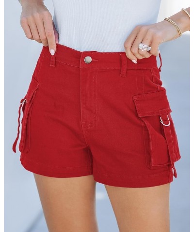 Cargo Shorts for Women Trendy High Wasited Casual Summer Stretchy Utility Cut Off Shorts with Pockets True Red $22.03 Shorts