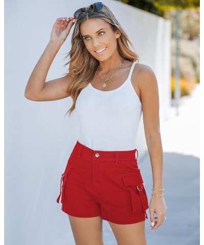 Cargo Shorts for Women Trendy High Wasited Casual Summer Stretchy Utility Cut Off Shorts with Pockets True Red $22.03 Shorts