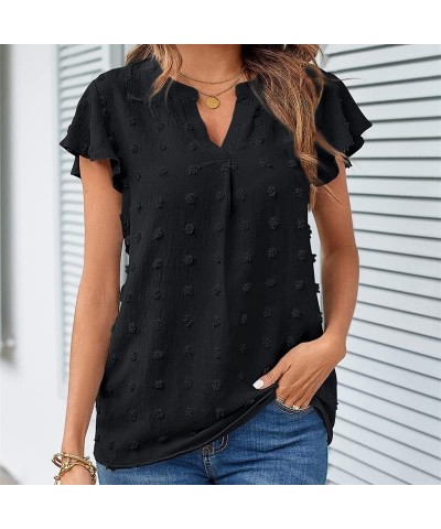 2023 Womens Tops Summer Ruffle Sleeve V Neck T Shirts Casual Loose, Light Green Large Black $11.44 Blouses