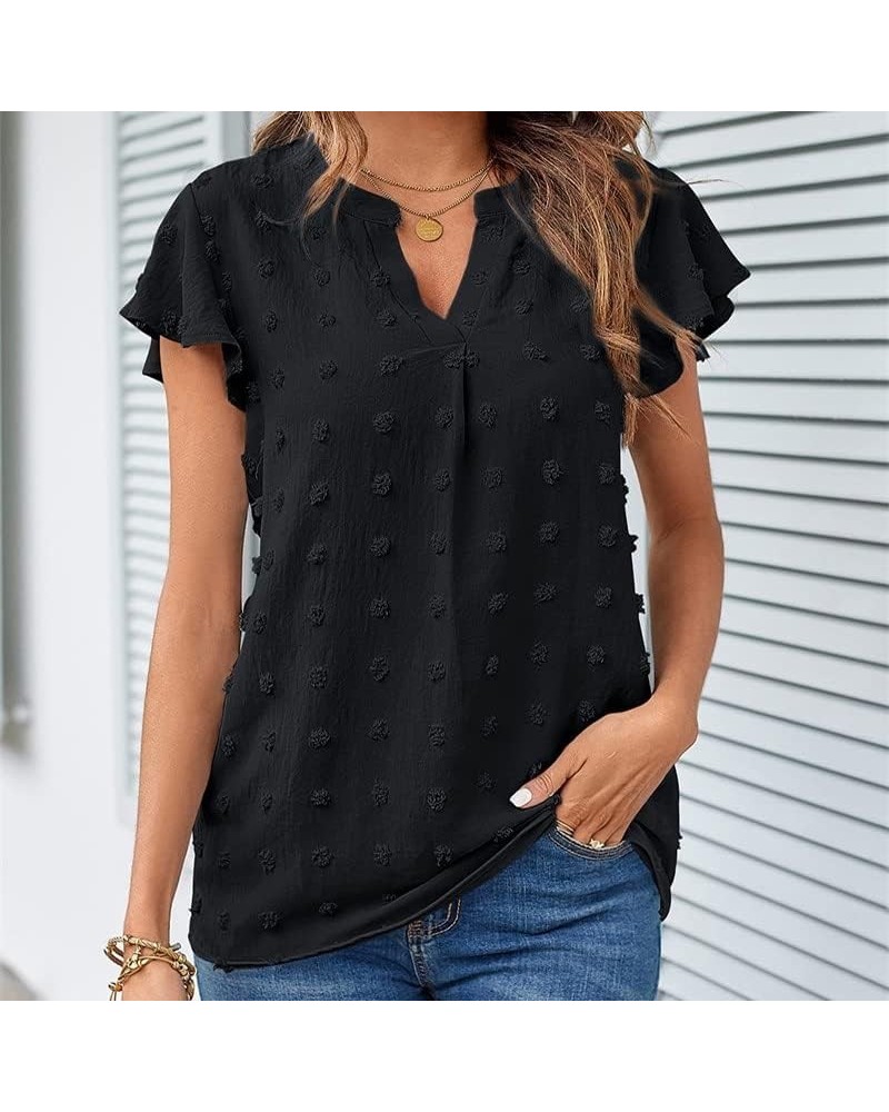 2023 Womens Tops Summer Ruffle Sleeve V Neck T Shirts Casual Loose, Light Green Large Black $11.44 Blouses