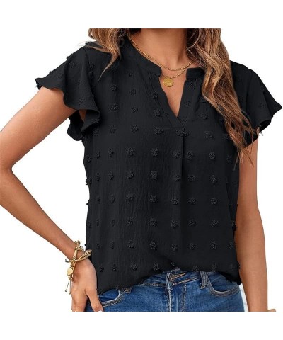 2023 Womens Tops Summer Ruffle Sleeve V Neck T Shirts Casual Loose, Light Green Large Black $11.44 Blouses