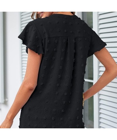 2023 Womens Tops Summer Ruffle Sleeve V Neck T Shirts Casual Loose, Light Green Large Black $11.44 Blouses