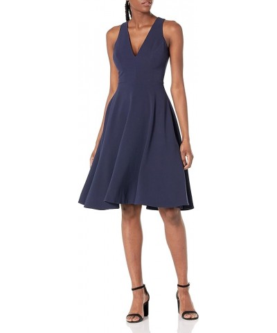 Women's Catalina Plunging V-Neck, a Line Midi Midnight Blue B $29.85 Dresses