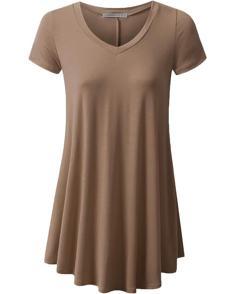 Womens V-Neck Elong Tunic Top Mini T-Shirt Dress Awts079_mocha $13.72 Tops