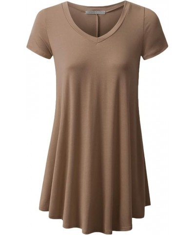 Womens V-Neck Elong Tunic Top Mini T-Shirt Dress Awts079_mocha $13.72 Tops