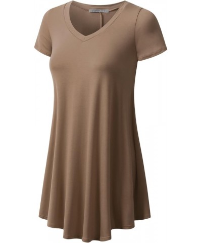 Womens V-Neck Elong Tunic Top Mini T-Shirt Dress Awts079_mocha $13.72 Tops