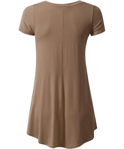 Womens V-Neck Elong Tunic Top Mini T-Shirt Dress Awts079_mocha $13.72 Tops