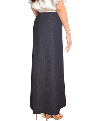 Baby'O Women's Basic Long Ankle Length Denim A-Line Panel Skirt Blue $26.99 Skirts