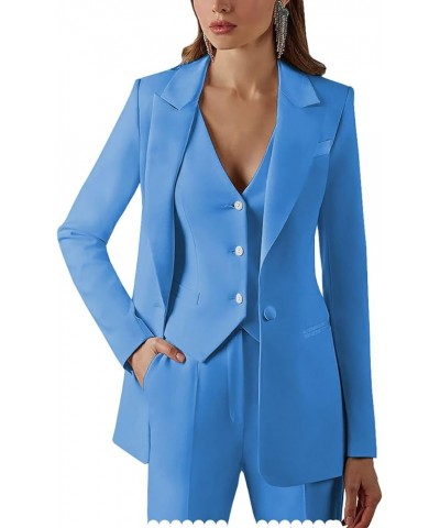 Women Suits Office Work 3 Pieces Set Lady Blazer Formal Business Suit Wedding Tuxedos Party (Blazer+Vest+Pants) Blue $35.31 S...