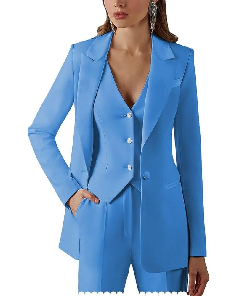 Women Suits Office Work 3 Pieces Set Lady Blazer Formal Business Suit Wedding Tuxedos Party (Blazer+Vest+Pants) Blue $35.31 S...