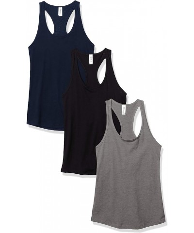 3-Pack Women's Racerback Sleeveless Workout Cotton Casual Summer Tank Top Dark Gray/Black/Midnight Navy $15.18 Tanks