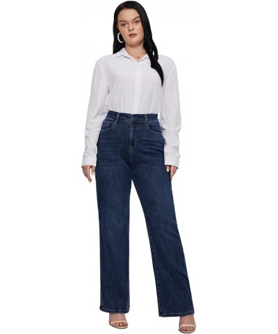 Plus Size Baggy Jeans for Women Wide Leg Women Jeans Full Length Mom High Waist Tall Loose Wide Leg Pants Dark Blue $20.70 Jeans