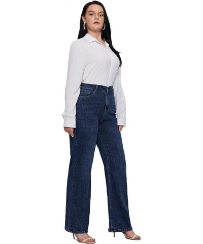 Plus Size Baggy Jeans for Women Wide Leg Women Jeans Full Length Mom High Waist Tall Loose Wide Leg Pants Dark Blue $20.70 Jeans