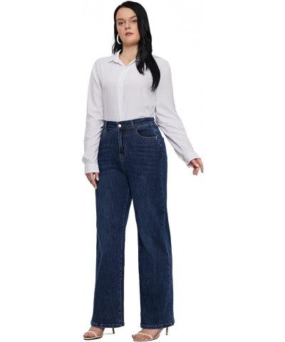 Plus Size Baggy Jeans for Women Wide Leg Women Jeans Full Length Mom High Waist Tall Loose Wide Leg Pants Dark Blue $20.70 Jeans