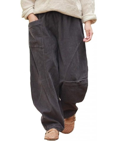 Women's Corduroy Wide Leg Pants with Unique Pockets Bloomers Trousers Gray $12.00 Pants