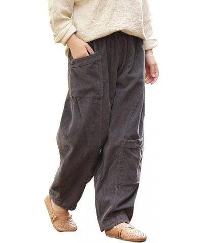 Women's Corduroy Wide Leg Pants with Unique Pockets Bloomers Trousers Gray $12.00 Pants