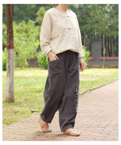 Women's Corduroy Wide Leg Pants with Unique Pockets Bloomers Trousers Gray $12.00 Pants