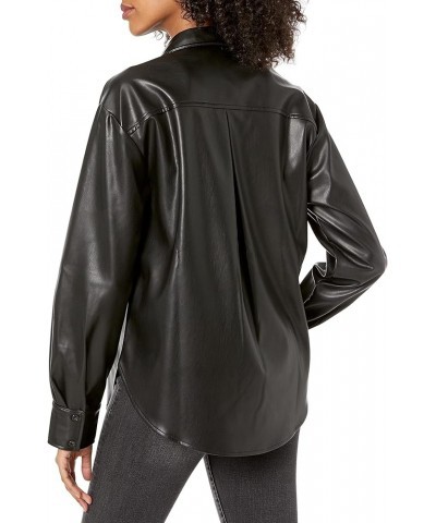 Women's Faux Leather Long Shirt Jacket Black $35.70 Coats