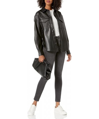 Women's Faux Leather Long Shirt Jacket Black $35.70 Coats