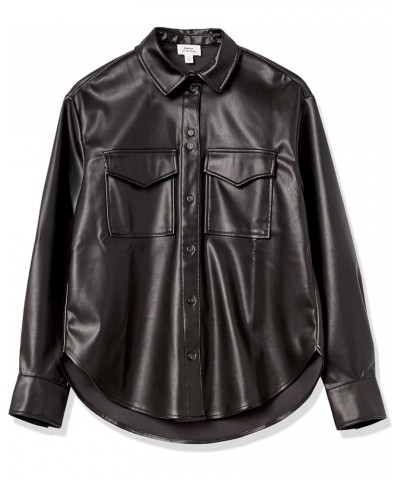 Women's Faux Leather Long Shirt Jacket Black $35.70 Coats