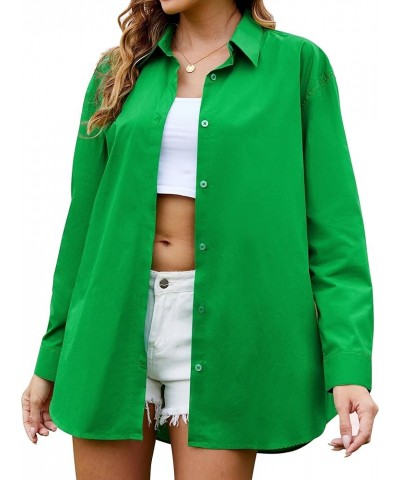 100% Cotton Oversized Button Down Shirts for Women Casual Long Sleeve Collared Dressy Blouses Dark Green $7.79 Blouses