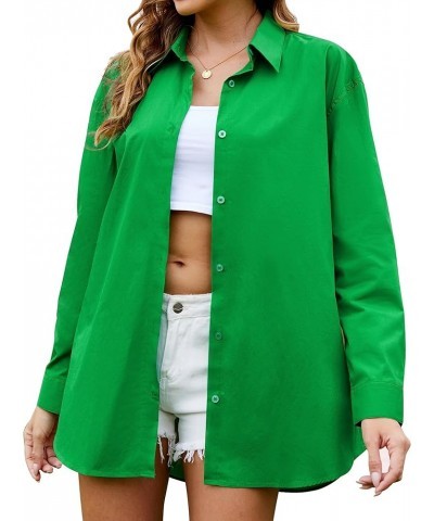 100% Cotton Oversized Button Down Shirts for Women Casual Long Sleeve Collared Dressy Blouses Dark Green $7.79 Blouses