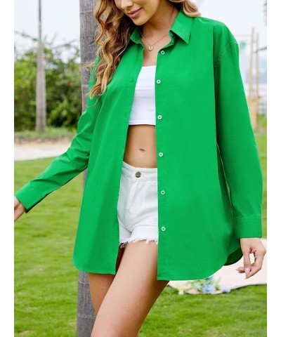 100% Cotton Oversized Button Down Shirts for Women Casual Long Sleeve Collared Dressy Blouses Dark Green $7.79 Blouses