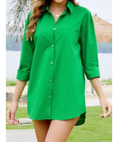 100% Cotton Oversized Button Down Shirts for Women Casual Long Sleeve Collared Dressy Blouses Dark Green $7.79 Blouses