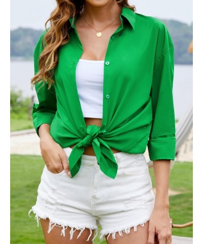 100% Cotton Oversized Button Down Shirts for Women Casual Long Sleeve Collared Dressy Blouses Dark Green $7.79 Blouses