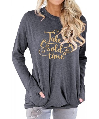 Summer Graphic Shirt for Women, Tale As Old As Time Letter Print with Elegant Rose Tee Tops L-grey $12.31 T-Shirts