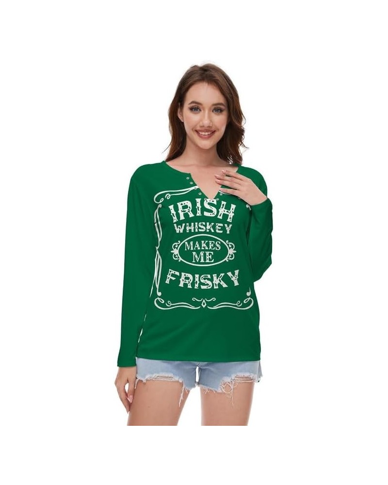 Womens St. Patrick's Day Top Long Sleeve Sweatshirt V-Neck Sexy Shirt Irish Whiskey $13.67 Hoodies & Sweatshirts