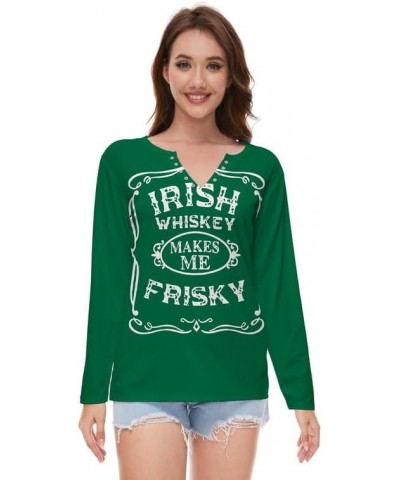 Womens St. Patrick's Day Top Long Sleeve Sweatshirt V-Neck Sexy Shirt Irish Whiskey $13.67 Hoodies & Sweatshirts