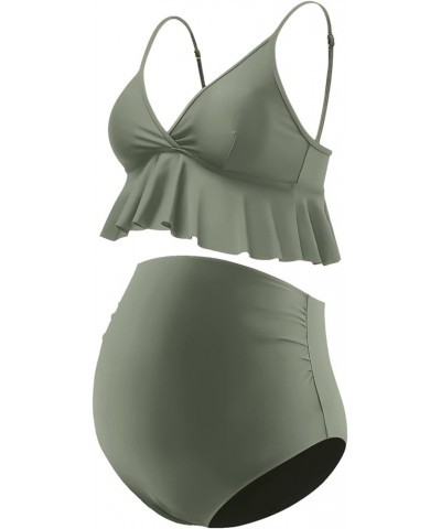 Maternity Bikini Set Two Pieces Pregnancy Swimsuit Bathing Suits High Waisted Ruffle Summer Swimwear Army Green $17.63 Swimsuits