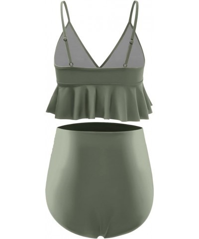 Maternity Bikini Set Two Pieces Pregnancy Swimsuit Bathing Suits High Waisted Ruffle Summer Swimwear Army Green $17.63 Swimsuits