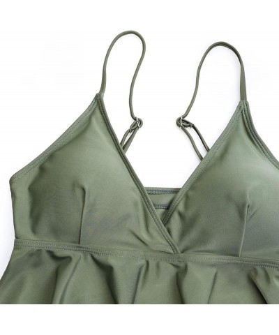 Maternity Bikini Set Two Pieces Pregnancy Swimsuit Bathing Suits High Waisted Ruffle Summer Swimwear Army Green $17.63 Swimsuits