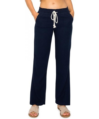 Women's Casual Linen Pants - 29" Inseam Oceanside Drawstring Smocked Waist Lounge Beach Trousers with Pockets Navy $25.51 Pants