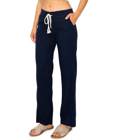 Women's Casual Linen Pants - 29" Inseam Oceanside Drawstring Smocked Waist Lounge Beach Trousers with Pockets Navy $25.51 Pants