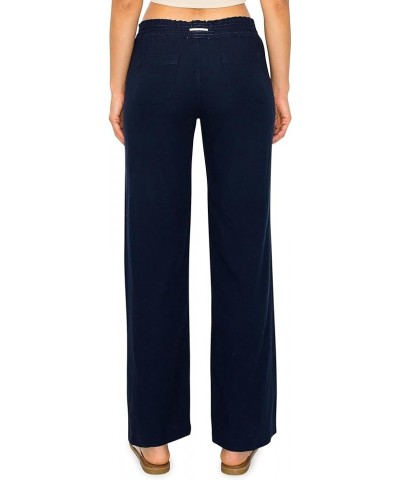 Women's Casual Linen Pants - 29" Inseam Oceanside Drawstring Smocked Waist Lounge Beach Trousers with Pockets Navy $25.51 Pants