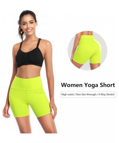 Women Yoga Shorts High Waist Tummy Control Workout Biker Running Athletic Compression Short with Pockets 5'' Inseam Yellow $1...