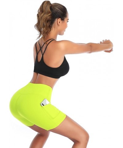 Women Yoga Shorts High Waist Tummy Control Workout Biker Running Athletic Compression Short with Pockets 5'' Inseam Yellow $1...