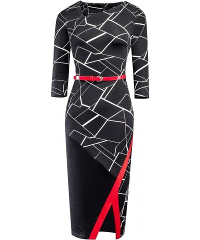 Women's Elegant Patchwork Sheath Sleeveless Business Dress B290 Black Geometry $17.02 Dresses