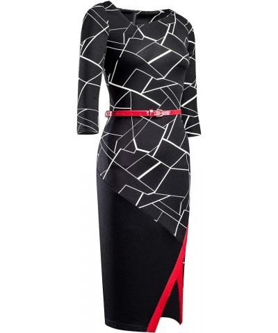 Women's Elegant Patchwork Sheath Sleeveless Business Dress B290 Black Geometry $17.02 Dresses