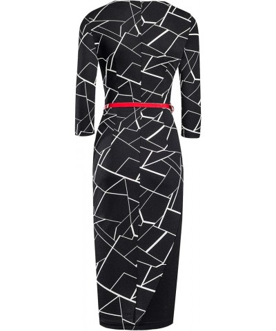 Women's Elegant Patchwork Sheath Sleeveless Business Dress B290 Black Geometry $17.02 Dresses