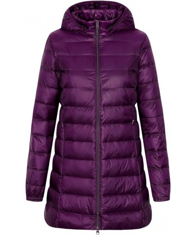 Women Coat Long Autumn Winter Hat Detachable Down Jacket Women Hooded Outerwear Female Warm Coat Purple $30.73 Jackets