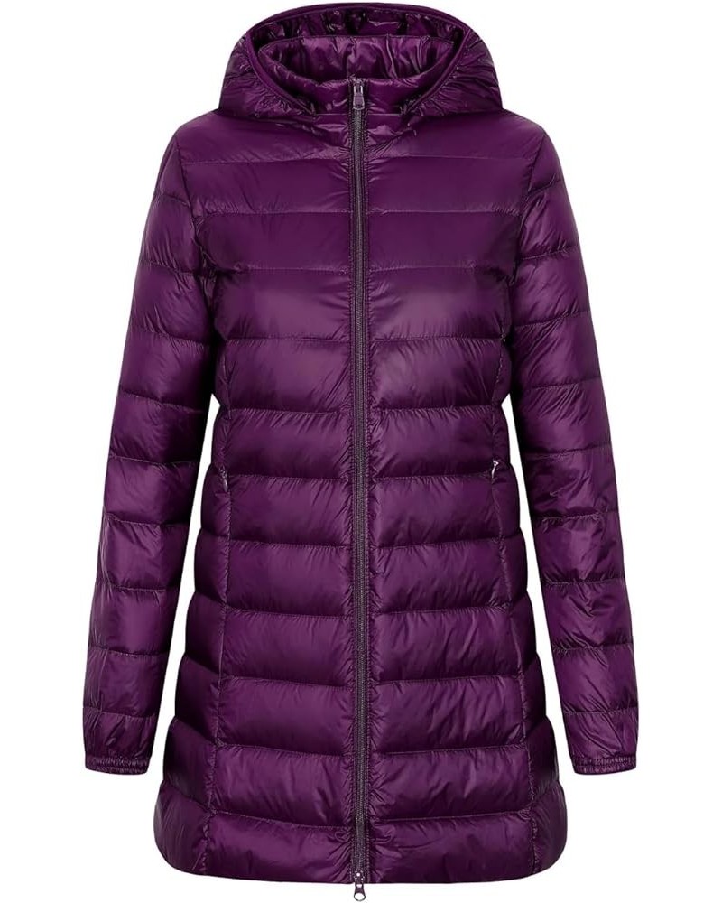 Women Coat Long Autumn Winter Hat Detachable Down Jacket Women Hooded Outerwear Female Warm Coat Purple $30.73 Jackets