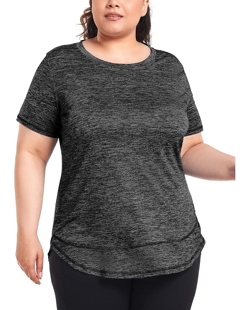 Plus Size Women's Short Sleeve Workout Shirts Loose Fit Sports Yoga Running Dry Fit Tops Black $12.01 Activewear