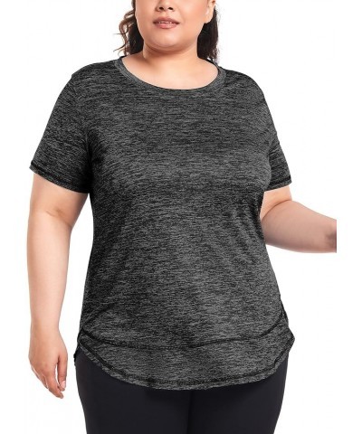 Plus Size Women's Short Sleeve Workout Shirts Loose Fit Sports Yoga Running Dry Fit Tops Black $12.01 Activewear