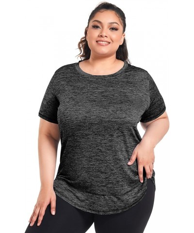 Plus Size Women's Short Sleeve Workout Shirts Loose Fit Sports Yoga Running Dry Fit Tops Black $12.01 Activewear